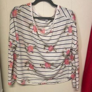 American Eagle Floral Stripe Long Sleeve Top